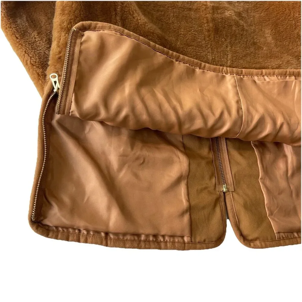 J.Crew Zip Up Plush Fleece Coat Women’s XL Brown Jacket J9064 NWT New